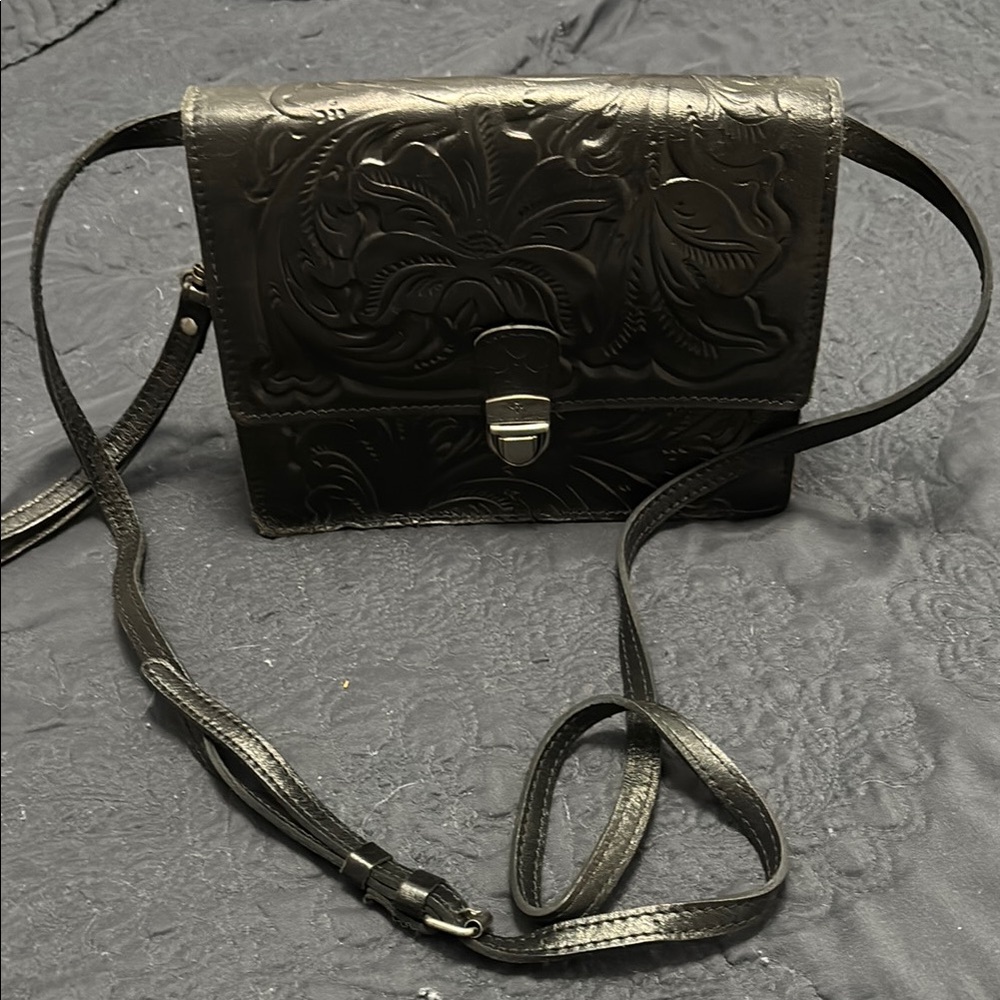 Patricia Nash Black Crossbody Bag with Embossed Design